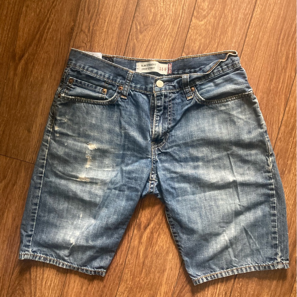 Levi's 514 Blue Distressed Denim Jean Shorts